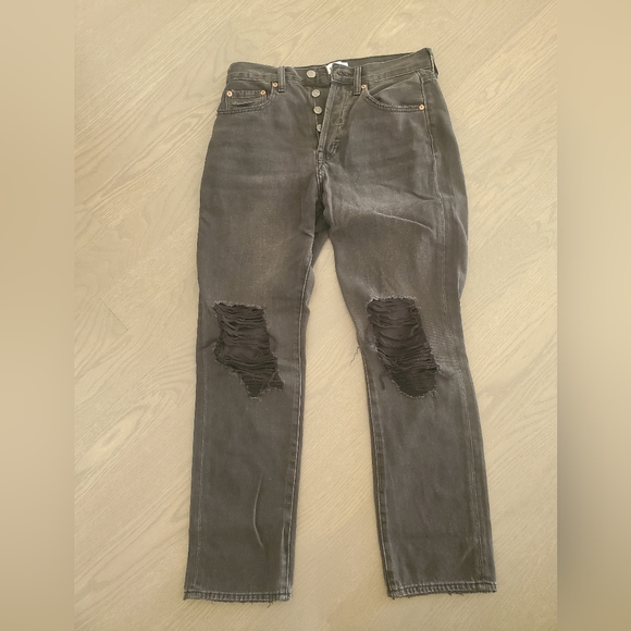 PISTOLA dark grey/black ripped straight leg jeans size 28 - Picture 2 of 3